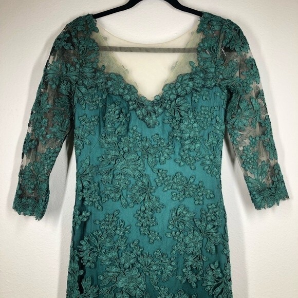 Tadashi Shoji Emerald Green Tometi Embroidered Lace Gown Maxi Dress 2 - Picture 5 of 16